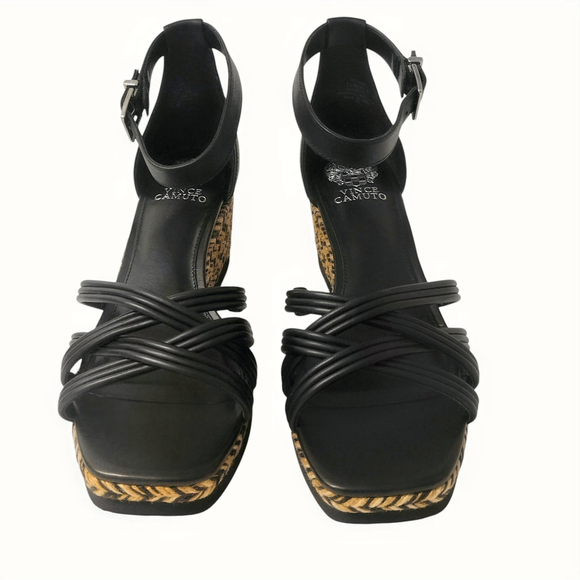 Vince Camuto Black Wedge Heel Sandals with Ankle Strap, Size 11W (NWT) - Picture 3 of 11